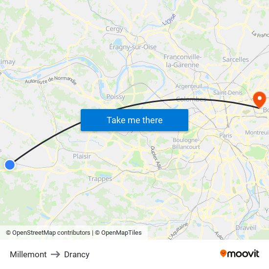 Millemont to Drancy map