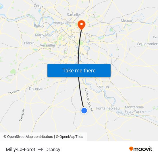 Milly-La-Foret to Drancy map