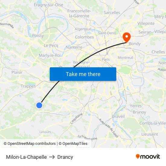 Milon-La-Chapelle to Drancy map