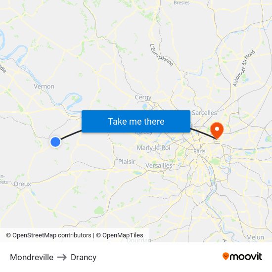 Mondreville to Drancy map