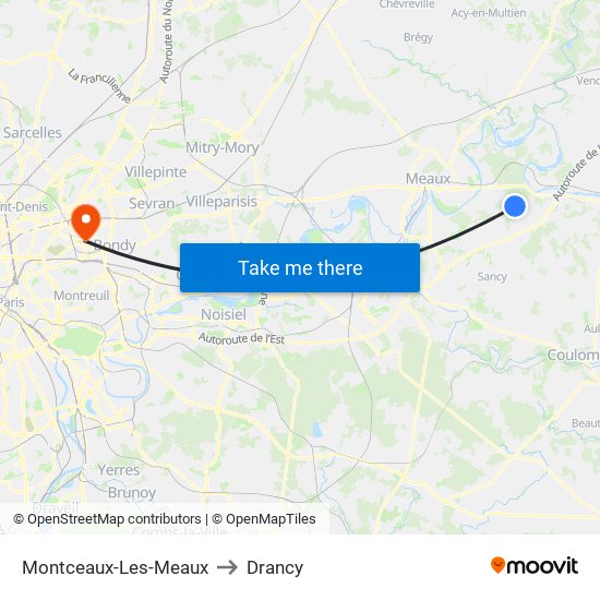 Montceaux-Les-Meaux to Drancy map