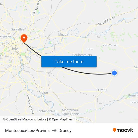 Montceaux-Les-Provins to Drancy map