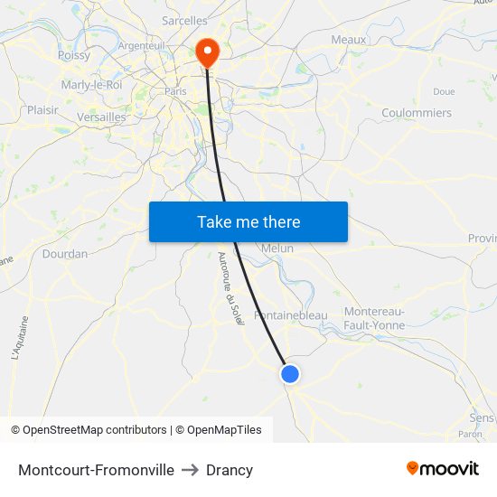 Montcourt-Fromonville to Drancy map