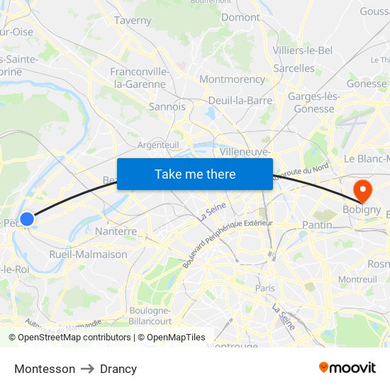 Montesson to Drancy map
