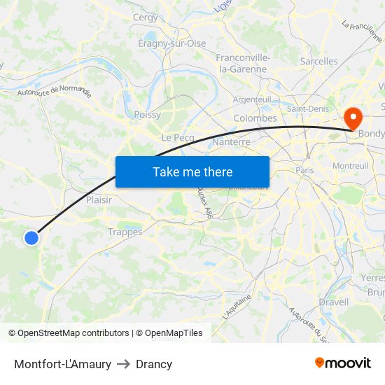 Montfort-L'Amaury to Drancy map