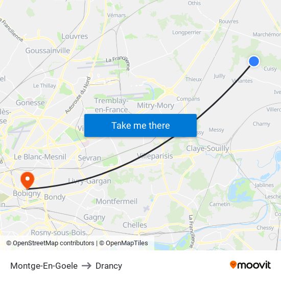 Montge-En-Goele to Drancy map