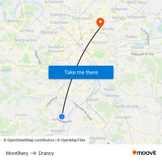 Montlhery to Drancy map