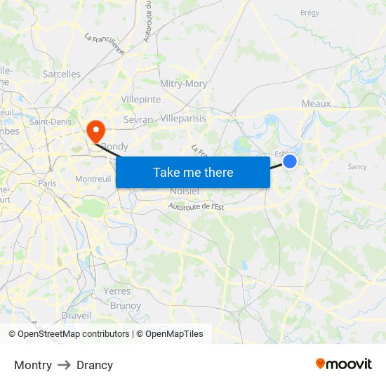 Montry to Drancy map