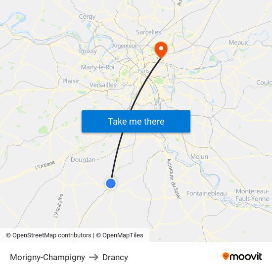 Morigny-Champigny to Drancy map