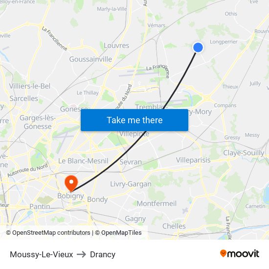 Moussy-Le-Vieux to Drancy map