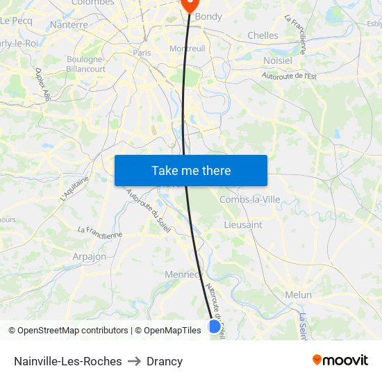 Nainville-Les-Roches to Drancy map