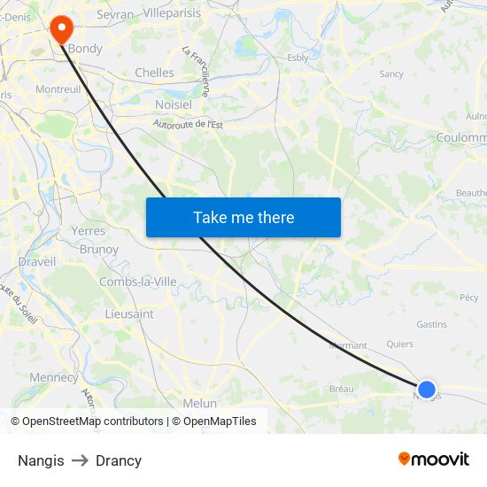 Nangis to Drancy map
