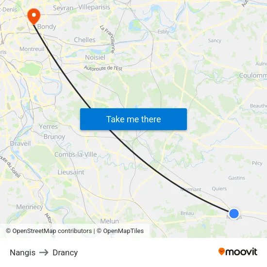 Nangis to Drancy map