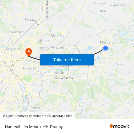 Nanteuil-Les-Meaux to Drancy map