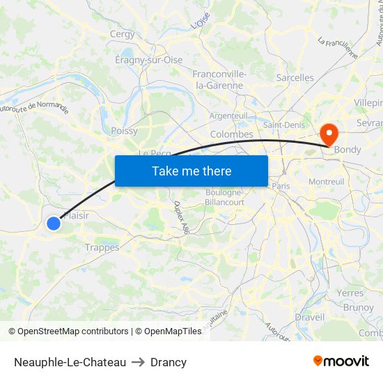 Neauphle-Le-Chateau to Drancy map