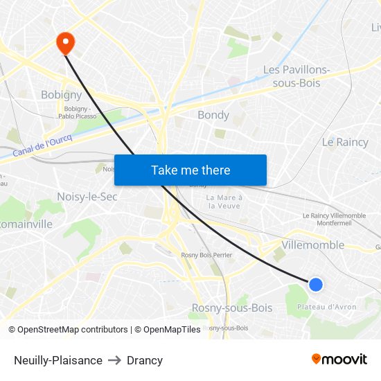 Neuilly-Plaisance to Drancy map