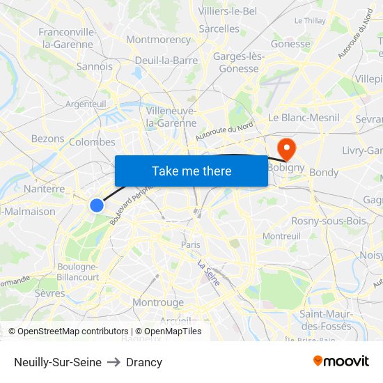 Neuilly-Sur-Seine to Drancy map