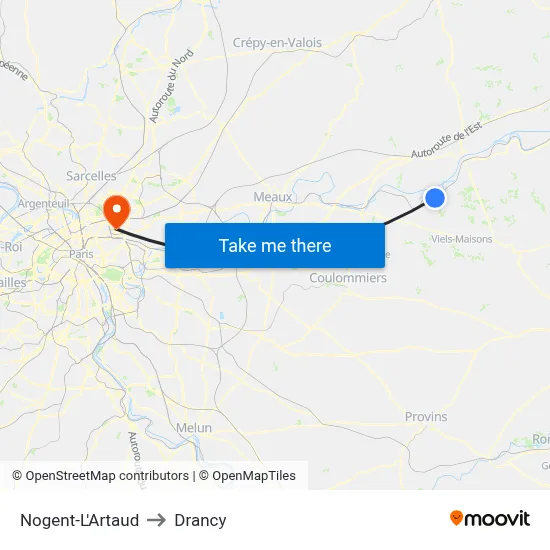Nogent-L'Artaud to Drancy map