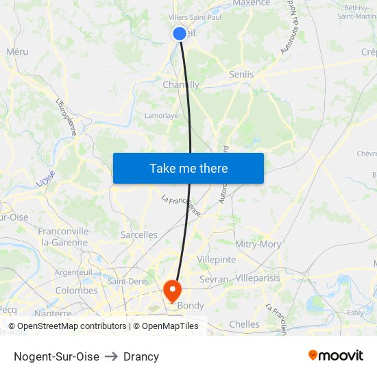 Nogent-Sur-Oise to Drancy map