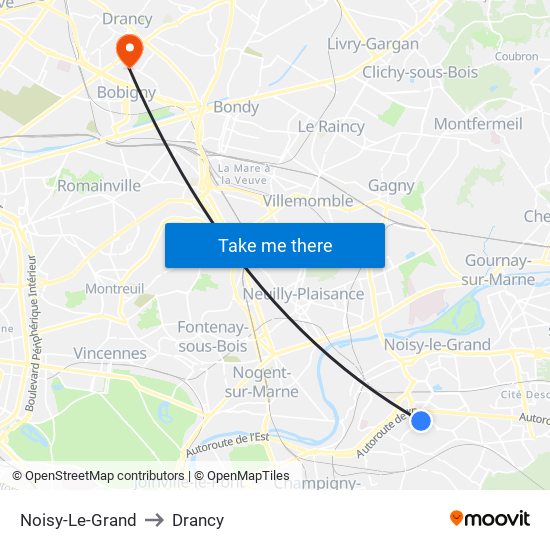 Noisy-Le-Grand to Drancy map