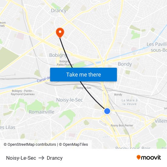 Noisy-Le-Sec to Drancy map