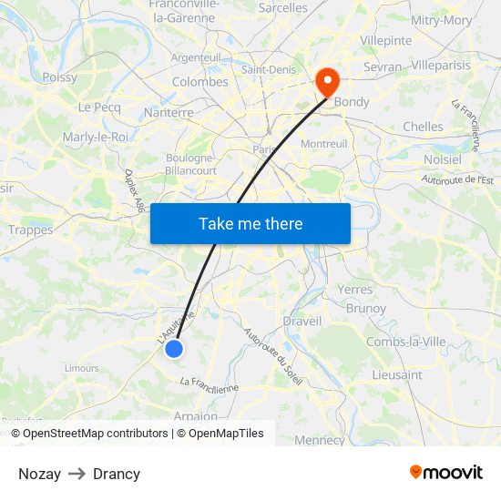 Nozay to Drancy map