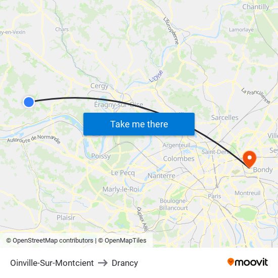 Oinville-Sur-Montcient to Drancy map