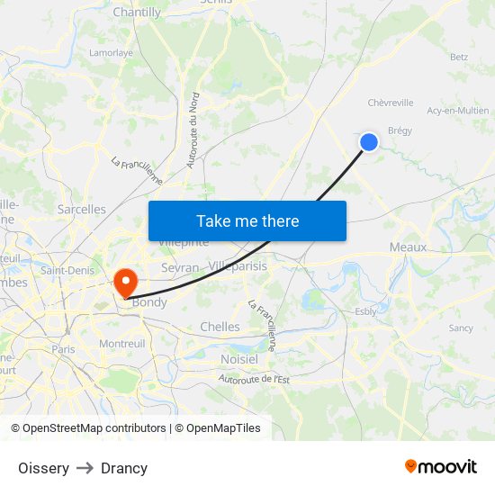 Oissery to Drancy map
