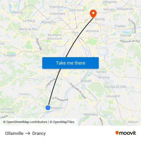 Ollainville to Drancy map