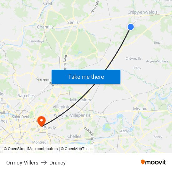 Ormoy-Villers to Drancy map