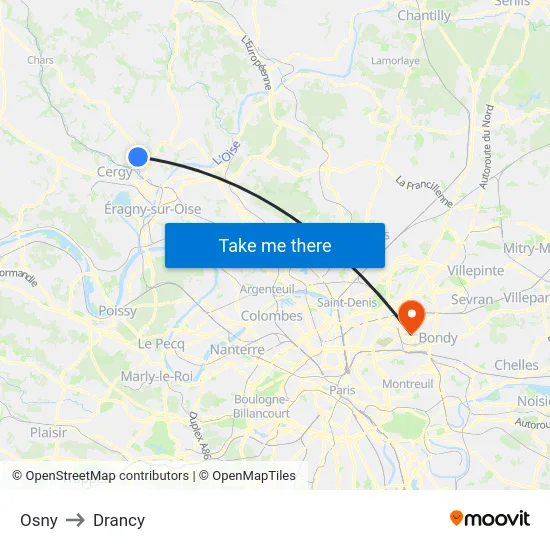 Osny to Drancy map
