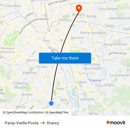 Paray-Vieille-Poste to Drancy map