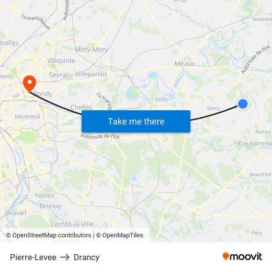 Pierre-Levee to Drancy map