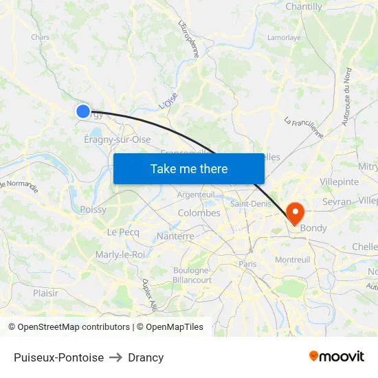 Puiseux-Pontoise to Drancy map