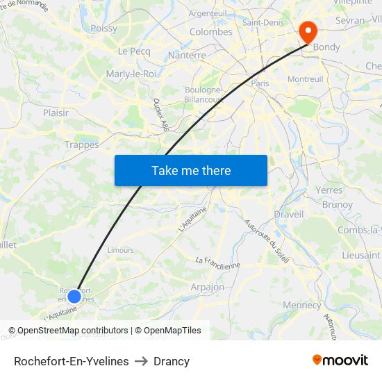 Rochefort-En-Yvelines to Drancy map