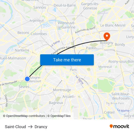 Saint-Cloud to Drancy map
