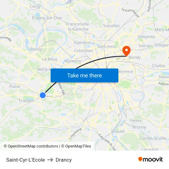 Saint-Cyr-L'Ecole to Drancy map