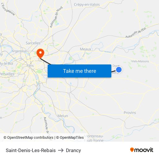 Saint-Denis-Les-Rebais to Drancy map