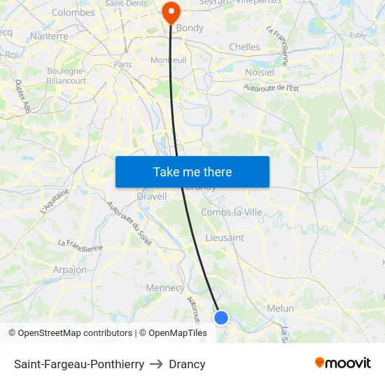 Saint-Fargeau-Ponthierry to Drancy map