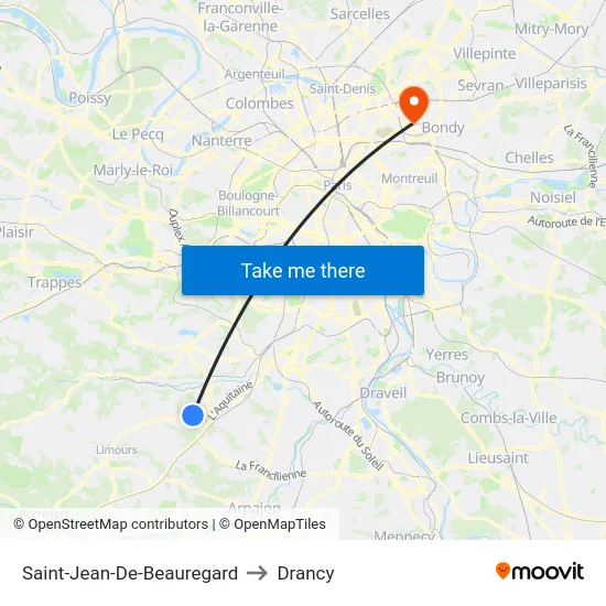 Saint-Jean-De-Beauregard to Drancy map