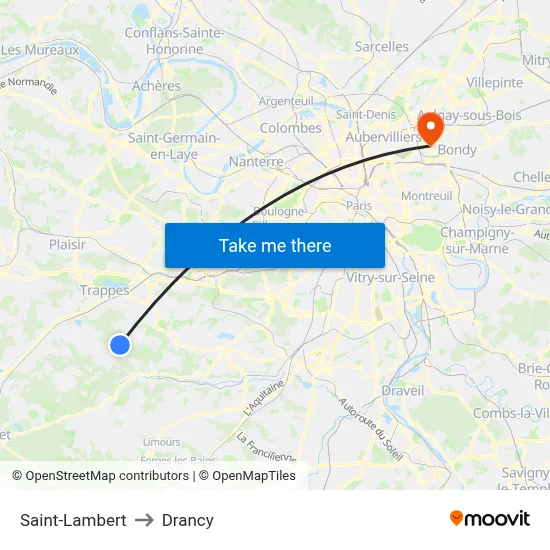 Saint-Lambert to Drancy map