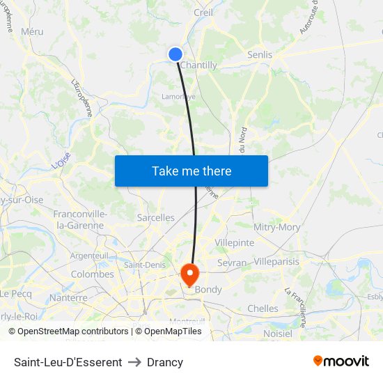 Saint-Leu-D'Esserent to Drancy map