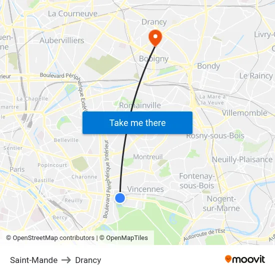 Saint-Mande to Drancy map