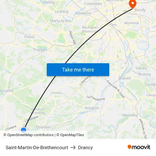 Saint-Martin-De-Brethencourt to Drancy map