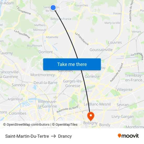 Saint-Martin-Du-Tertre to Drancy map