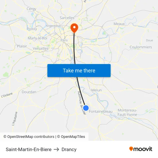 Saint-Martin-En-Biere to Drancy map