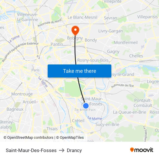 Saint-Maur-Des-Fosses to Drancy map