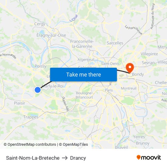 Saint-Nom-La-Breteche to Drancy map
