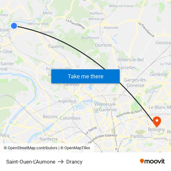 Saint-Ouen-L'Aumone to Drancy map