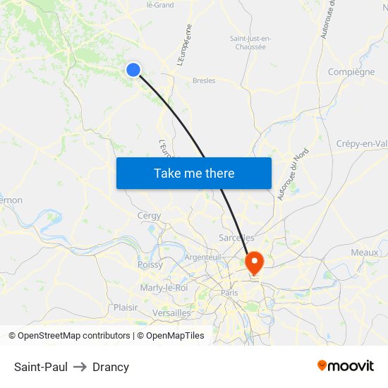 Saint-Paul to Drancy map